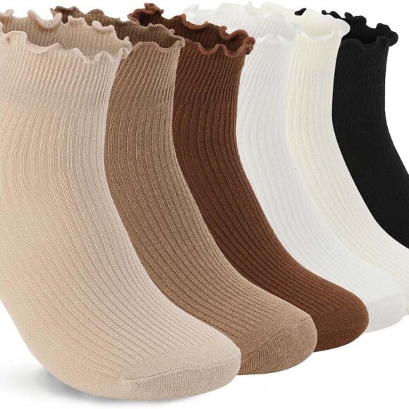 6 Pairs Women's Ruffle Socks Cute Ankle Socks Super Soft Breathable Cool Frilly - Picture 1 of 7